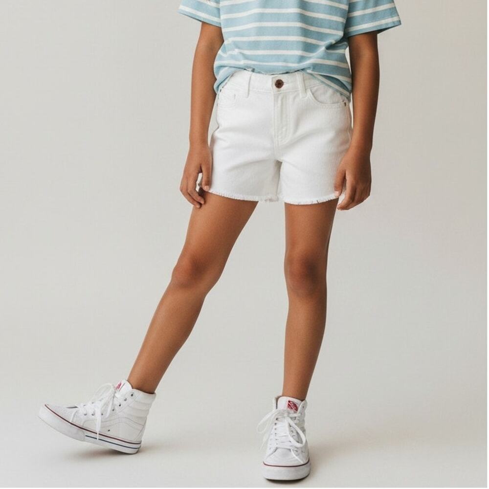 H&M White Distressed Raw Hem Denim Shorts Girls Size 10